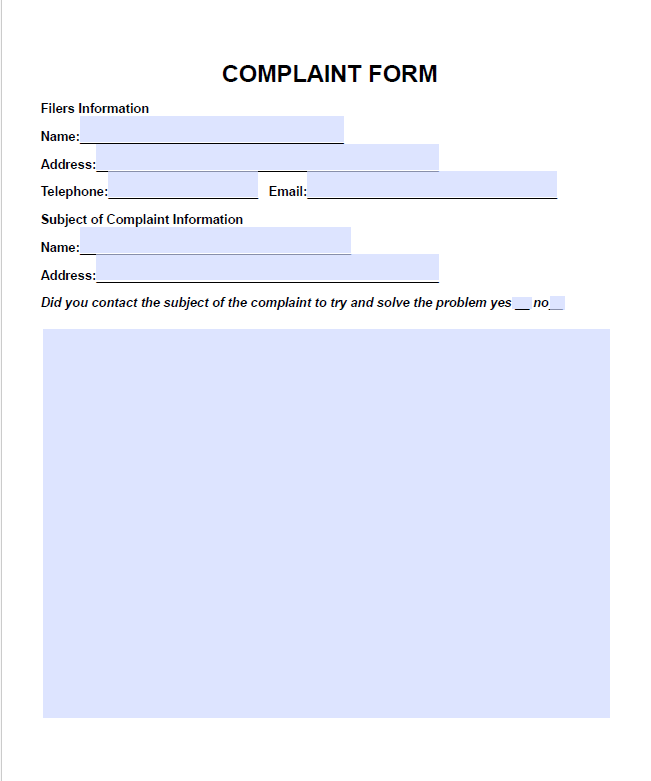 Sddleback Complaint Form